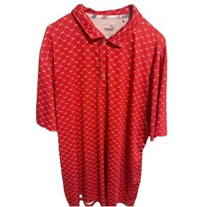 Puma Volition America Polo Shirt Mens XL Red All Over Print Performance Golf